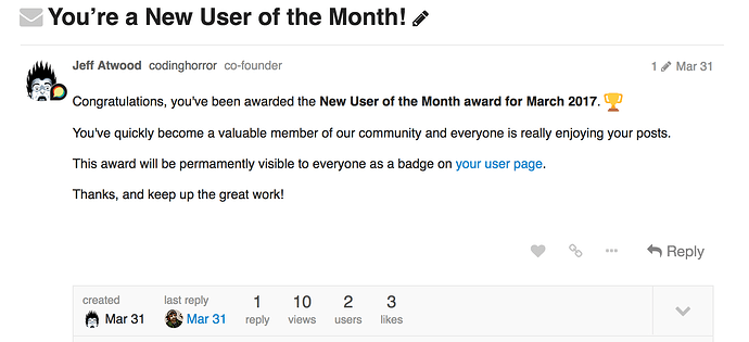 Discourse new user of the month