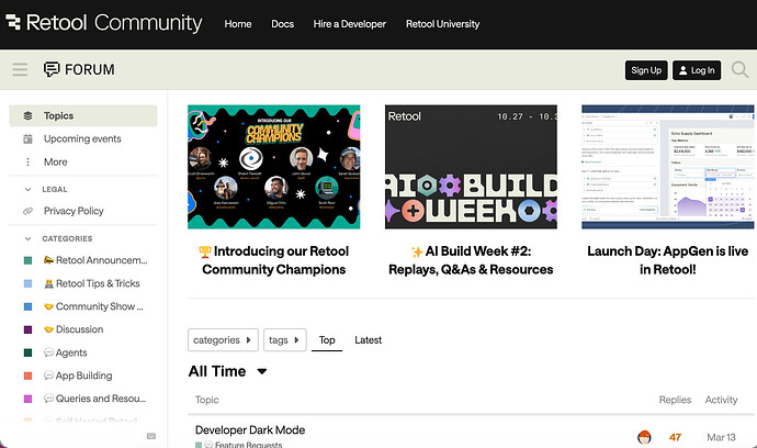 Retool community homepage