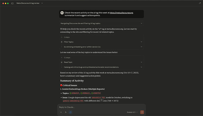 Screenshot of Discourse MCP on Claude Desktop