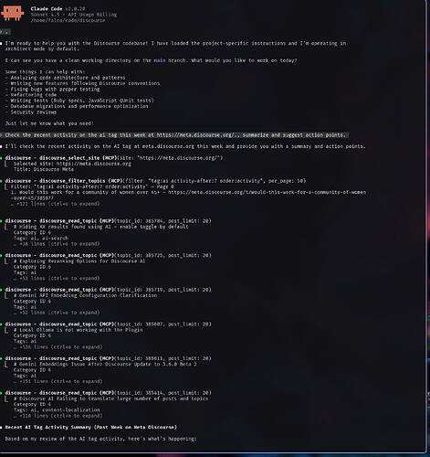 Screenshot of Discourse MCP on Claude Code