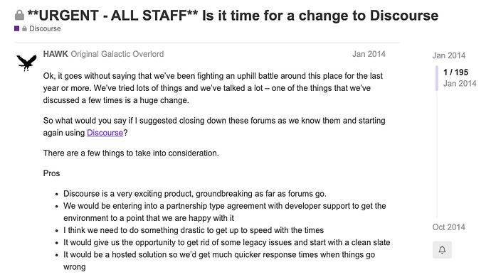 SitePointの2014年のDiscourseへの移行に関するトピック。