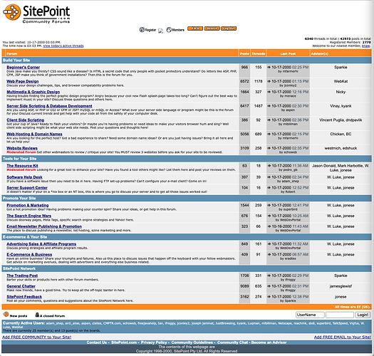 SitePointのvBulletin時代のフォーラム