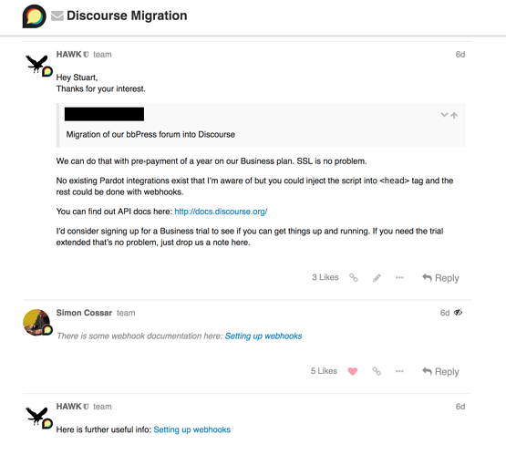 サポートチケットの詳細