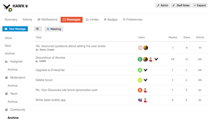 サポート受信トレイ