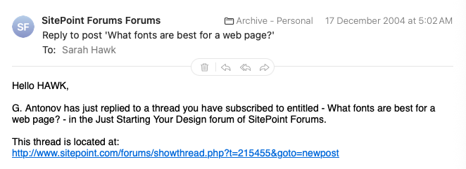 返信通知のスクリーンショット